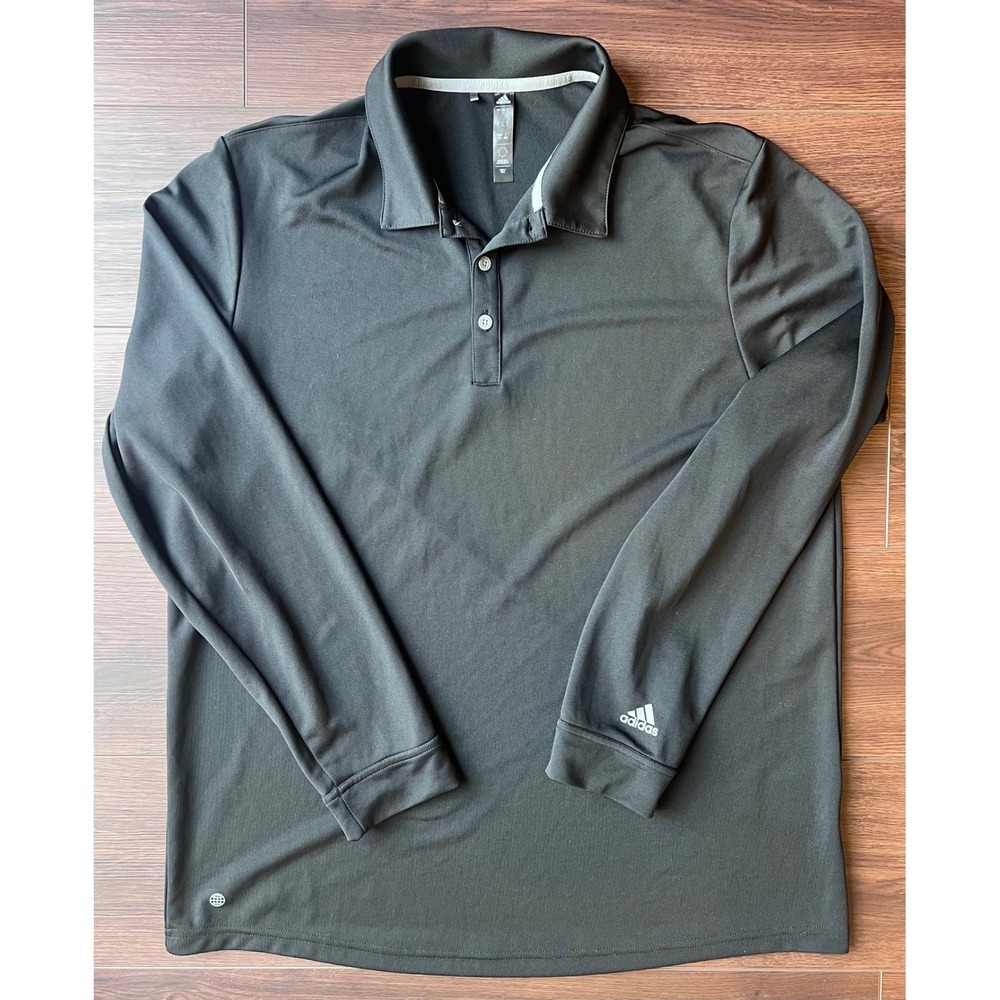 Adidas Mens Black Long Sleeve Polo Shirt Golf Performance Active Top Large